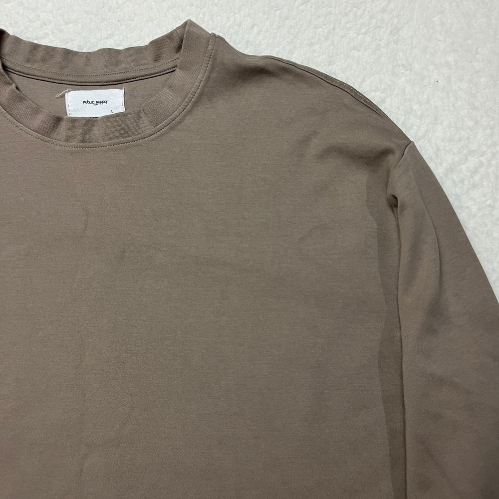 Public Supply Long Sleeve Shirt Mens L Brown Oversized‎ P957100-GE-B17 Crewneck
